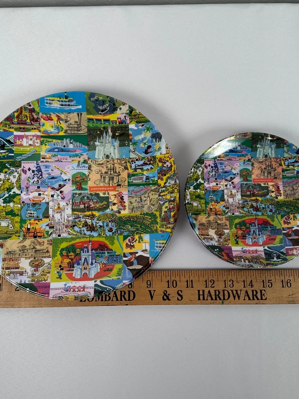10 Disney Vintage Map EUC White Melamine Plates with Castle Logo